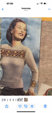 Load image into Gallery viewer, Reproduction 1950's Hand Knitted Fair Isle Long Sleeved Jumper in Pure Wool - Bust 36 38