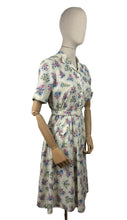 Load image into Gallery viewer, Original 1940's 1950's Cotton Belted Day Dress with Floral Print in Blue, Pink, Green and Yellow - Bust 38