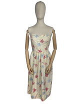 Load image into Gallery viewer, Original Petite Fitting 1940's 1950's Novelty Print Dress and Jacket Set with Palm Tree Print in Red, White and Blue Cotton Rayon - Bust 32"