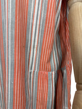 Load image into Gallery viewer, Original 1920's Volup Stripe Cotton and Lace Dress in White, Black and Orange - Bust 46