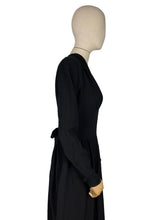 Load image into Gallery viewer, Original 1930's 1940's Black Crepe Long Sleeved Evening Dress with Back Belt - Bust 40 42