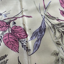 Load image into Gallery viewer, Original 1950's Pale Yellow Silk Crepe Scarf with Roses and Flowers Print in Pink and Green - Great Headscarf