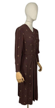 Load image into Gallery viewer, Original 1930’s Chocolate Brown Long Sleeved Crepe Day Dress with Button Back and Original Belt - Bust 34 36