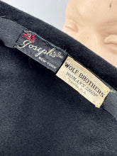 Load image into Gallery viewer, Original 1940's 1950's Black Felt Joseph's Inc Hat with Beaded Crown and Feather Trim *
