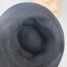 Load image into Gallery viewer, Original 1940's Black Straw Tilt Hat with Bronze Grosgrain Trim