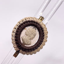 Load image into Gallery viewer, Original 1940's Cream and Brown Wartime Make Do and Mend Wire Brooch with Cameo Button Middle