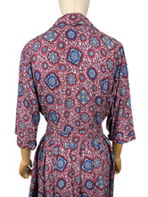 Load image into Gallery viewer, Original 1950's Volup Burgundy, Red, Blue and White Classic Cotton Belted Day Dress - Bust 40 42 *