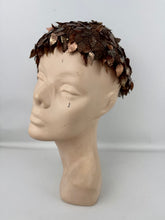 Load image into Gallery viewer, Original 1920's 1930's Brown Crochet Beret Covered with Metallic Leaf Sequins