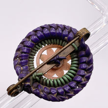 Load image into Gallery viewer, Original 1940's Purple, Green and Pink Wartime Make Do and Mend Wirework Brooch with Flower Button Middle *