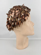 Load image into Gallery viewer, Original 1920's 1930's Brown Crochet Beret Covered with Metallic Leaf Sequins