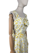 Load image into Gallery viewer, Original 1950's Yellow, Green and Brown Novelty Print Sleeveless Belted Day Dress with Roses, Birds and Birdcage Print - Bust 38 *