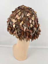 Load image into Gallery viewer, Original 1920's 1930's Brown Crochet Beret Covered with Metallic Leaf Sequins