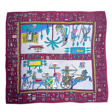 Load image into Gallery viewer, Original 1930’s Egyptian Revival Vibrant Crepe Scarf by Gaywear in Pink, Blue, Yellow and White