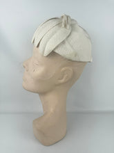 Load image into Gallery viewer, Original 1950's Ivory Fabric Petal Hat with Face Veil and Bow Trim *