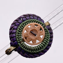 Load image into Gallery viewer, Original 1940's Purple, Green and Pink Wartime Make Do and Mend Wirework Brooch with Flower Button Middle *