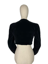 Load image into Gallery viewer, Original 1940’s Harrods Black Velvet Bolero - Cropped Jacket - Crepe Lined - Bust 32 34 *