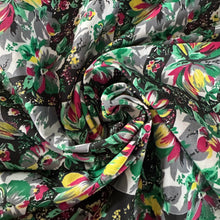 Load image into Gallery viewer, Original 1940's 1950's Cotton Dressmaking Fabric in Black, Green, Grey, Yellow and Red - 44" x 90"