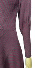 Load image into Gallery viewer, Wounded But Wearable Original 1930's Brown and Red Chevron Stripe Crepe Dress - Bust 34 36