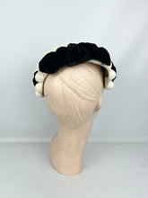 Load image into Gallery viewer, Original 1950's Black and White Straw Bobble Hat with Velvet Trim *