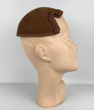 Load image into Gallery viewer, Original 1950's Warm Brown Felt Half Hat with Pleated Grosgrain Trim *