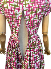 Load image into Gallery viewer, Original 1950’s Pink and Green Cotton Day Dress with Bow Trim - Bust 34