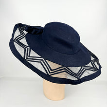 Load image into Gallery viewer, Beautiful Original 1930's French Navy Picture Hat with Net and Chevron Detail