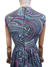 Load image into Gallery viewer, 1950’s Vibrant Paisley Cotton Day Dress in Purple, Blue, Green and Pink - Bust 32 34