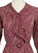 Load image into Gallery viewer, Original 1930's Art Deco Long Sleeved Belted Day Dress in Burgundy and Green - Bust 32 34 *