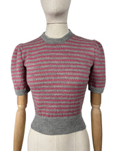 Load image into Gallery viewer, Reproduction 1940’s Hand Knitted Fair Isle Striped Jumper in Silver and Slate Rose Pink - Bust 34 36 *