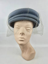 Load image into Gallery viewer, Original 1940's Pale Blue Felt Hat with Pleated Brim and Fine Net Trim *