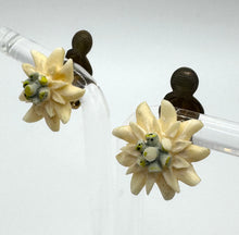 Load image into Gallery viewer, Original 1930's 1940's Carved Edelweiss Clip On Flower Earrings
