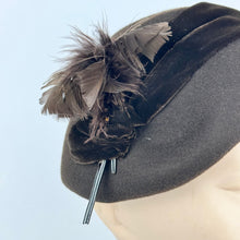 Load image into Gallery viewer, Original 1950's Brown Felt Hat with Velvet and Feather Trim - Classic Piece