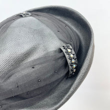 Load image into Gallery viewer, Original 1950's Fine Black Straw Hat with Net and Bead Trim *