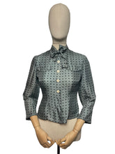 Load image into Gallery viewer, Original 1950’s Pure Silk Blouse in Grey with Black Polka Dots - As Is - Bust 32 33 *