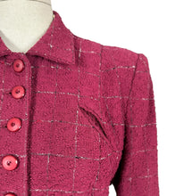 Load image into Gallery viewer, Original 1940's Salta New York Burgundy Boucle Wool Suit in Burgundy, Black and White Check - Bust 40