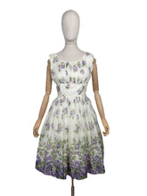 Load image into Gallery viewer, Original 1950's Cream, Purple and Green Rose Print Nylon Full Skirted Dress - Bust 34 35 *