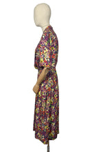 Load image into Gallery viewer, Original 1930's Volup Betty Barley Floral Silk Dress in Rust, Purple, Green and Cream - Bust 40