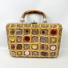 Load image into Gallery viewer, Original 1950’s Wicker Bag with Pretty Button Trim - Handmade in British Hong Kong