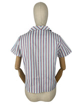 Load image into Gallery viewer, Original 1950's Deadstock White Cotton Blouse with Red, Blue and Black Stripes by Lewis - Bust 34" *