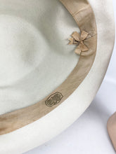 Load image into Gallery viewer, Original 1930's Ivory Felt Fedora Hat with Black Grosgrain Trim