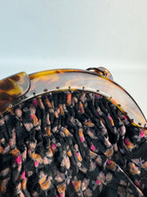Load image into Gallery viewer, Original 1920's Antique Floral Silk Velvet Bag with Faux Tortoiseshell Frame in Black, Brown and Pink