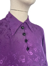 Load image into Gallery viewer, Original 1940's Cadbury Purple Floral Crepe Dress with Belt and Glass Buttons - Bust 34" *