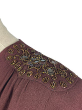 Load image into Gallery viewer, Original 1940's Chocolate Brown Crepe Full Length Belted Evening Dress with Bead and Sequin Trim - Bust 34" 35"