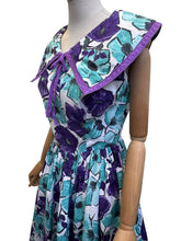 Load image into Gallery viewer, Original 1950's Vibrant Cotton Day Dress in Purple, Blue and White - Bust 36