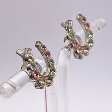 Load image into Gallery viewer, Vintage Pastel Glass Paste Lucky Horseshoe Clip-on Earrings