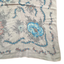 Load image into Gallery viewer, Original 1940's or 1950's Silk Crepe Scarf in Pale Pink with White and Blue Floral - Great Headscarf