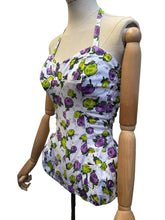 Load image into Gallery viewer, Original 1950’s Textured Cotton Swimsuit with Roses Print in Yellow and Purple - Bust 32 34