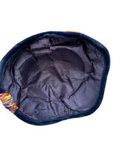 Load image into Gallery viewer, Original 1950's Midnight Blue Vevlet Hat with Bright Jersey Trim in Pink, Yellow, White and Purple