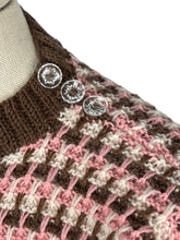 Load image into Gallery viewer, Reproduction 1940's Waffle Stripe Jumper in Chocolate Brown, Pale Pink and Cream - Bust 33 34 35