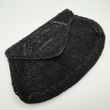 Load image into Gallery viewer, Original 1930's 1940's French Black Heavily Beaded Evening Purse - Sweet Little Bag *